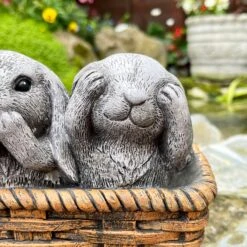 Darthome Limited Cement Three Wise Rabbits In Basket Planter -Darthome Limited IMG E6362 edited64