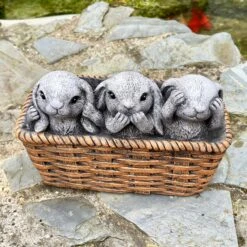 Darthome Limited Cement Three Wise Rabbits In Basket Planter -Darthome Limited IMG E6363 edited65