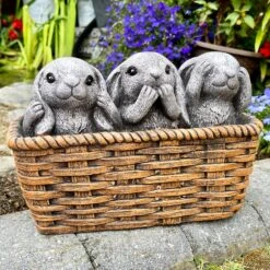 Darthome Limited Cement Three Wise Rabbits In Basket Planter -Darthome Limited IMG E6364 edited66