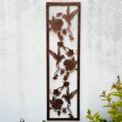 Darthome Limited Bronze Narrow Floral Hummingbird Garden Wall Art
