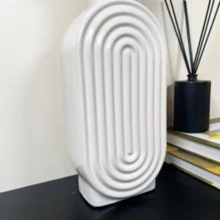 Darthome Limited White Ribbed Oval Vase -Darthome Limited IMG E7046
