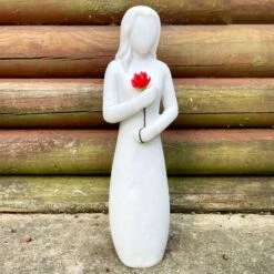 Darthome Limited Woman With Red Rose Garden Ornament - White Marble Resin
