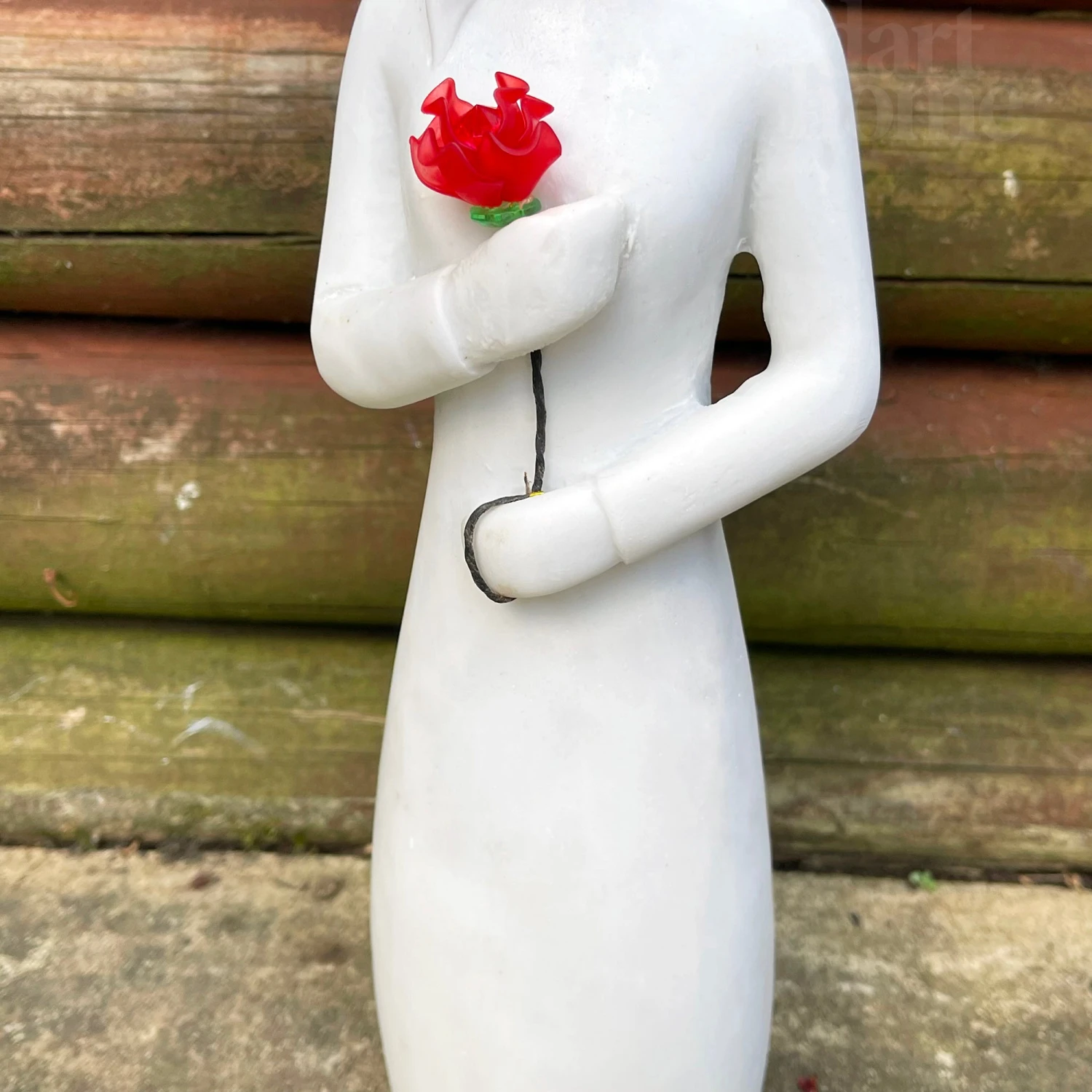 Darthome Limited Woman With Red Rose Garden Ornament - White Marble Resin 3 Darthome Limited Woman With Red Rose Garden Ornament - White Marble Resin - Image 3