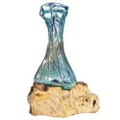 Darthome Limited 35cm Crinkle Molten Glass Vase On Driftwood Stand -Darthome Limited IMG E7365copy