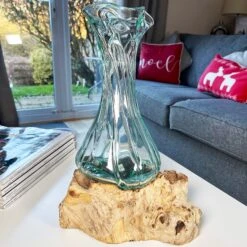 Darthome Limited 35cm Crinkle Molten Glass Vase On Driftwood Stand -Darthome Limited IMG E7376
