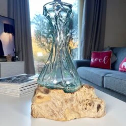 Darthome Limited 35cm Crinkle Molten Glass Vase On Driftwood Stand -Darthome Limited IMG E7377