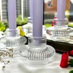 Darthome Limited Double Sided Glass Candlestick Holder Set Of 4