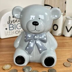 Darthome Limited Ceramic Teddy Bear Moneybox - Light Grey
