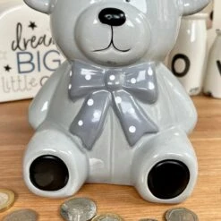 Darthome Limited Ceramic Teddy Bear Moneybox - Light Grey -Darthome Limited IMG E7870 editedBG