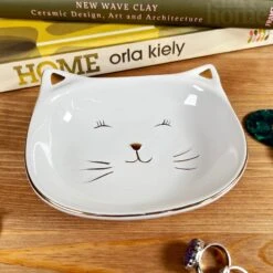 Darthome Limited Glossy White Cat Face Trinket Dish