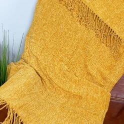 Darthome Limited Soft Plaid Ochre Yellow Throw 127cm X 152cm -Darthome Limited IMG E8398
