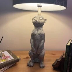 Darthome Limited Silver Meerkat Table Lamp With Blue Velvet Drum Shade -Darthome Limited IMG E8774 editedAG