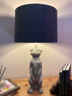 Darthome Limited Silver Meerkat Table Lamp With Blue Velvet Drum Shade
