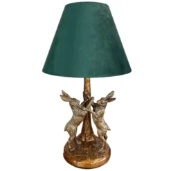 Darthome Limited Gold Marching Hares Lamp With Green Velvet Shade -Darthome Limited IMG E8803 editedAWcopy
