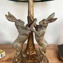 Darthome Limited Gold Marching Hares Lamp With Green Velvet Shade -Darthome Limited IMG E8805 editedAY