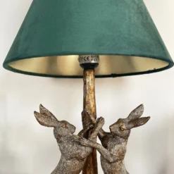 Darthome Limited Gold Marching Hares Lamp With Green Velvet Shade -Darthome Limited IMG E8807 editedBA
