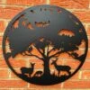Darthome Limited Black Metal Round Tree Deer Silhouette Wall Art