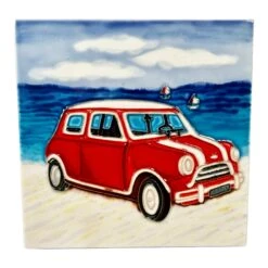 Darthome Limited Red Car On Beach Ceramic Tile Wall Art -Darthome Limited IMG E9888copy