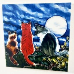 Darthome Limited Ceramic Tile Wall Art - Whispering Cats At Night