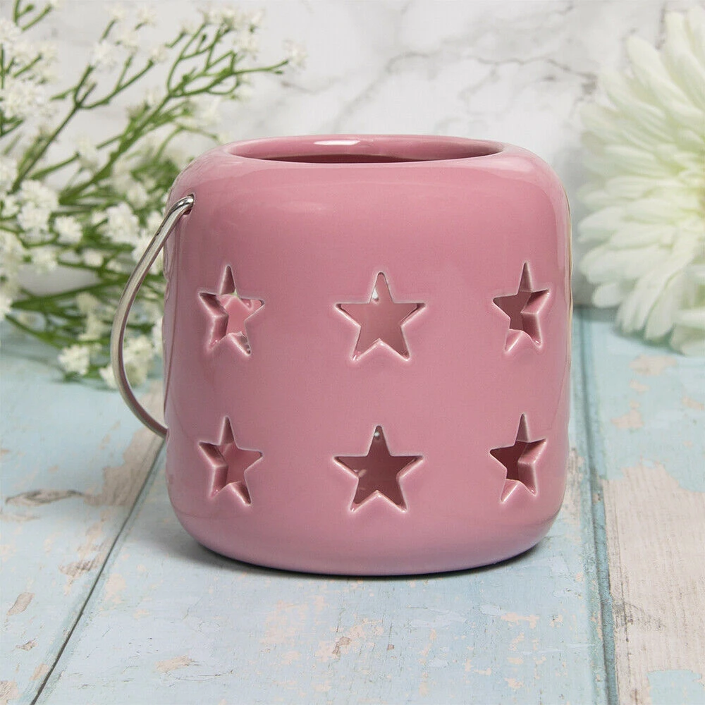 Darthome Limited Ceramic Pink Star Tea Light Candle Lantern 10cm 1 Darthome Limited Ceramic Pink Star Tea Light Candle Lantern 10cm